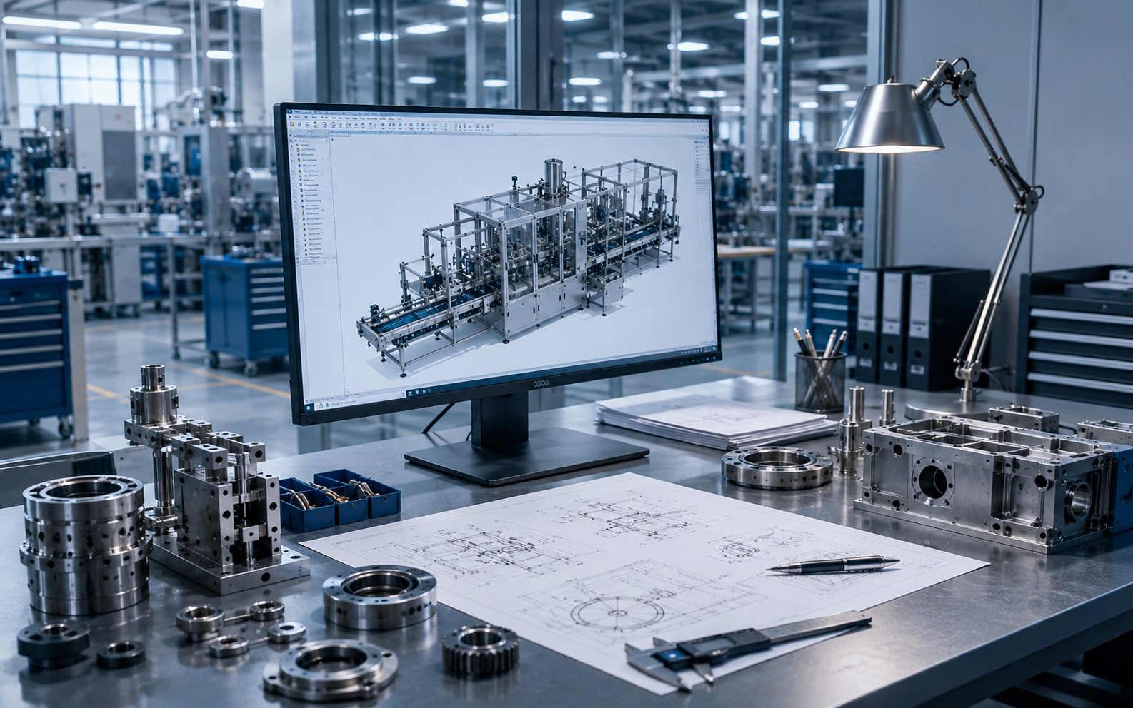 Technische Planung einer Anlage auf einem Bildschirm
